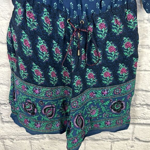 Anthropologie Kaleo Off The Shoulder Romper Navy Printed Pockets Size XS - Picture 6 of 13